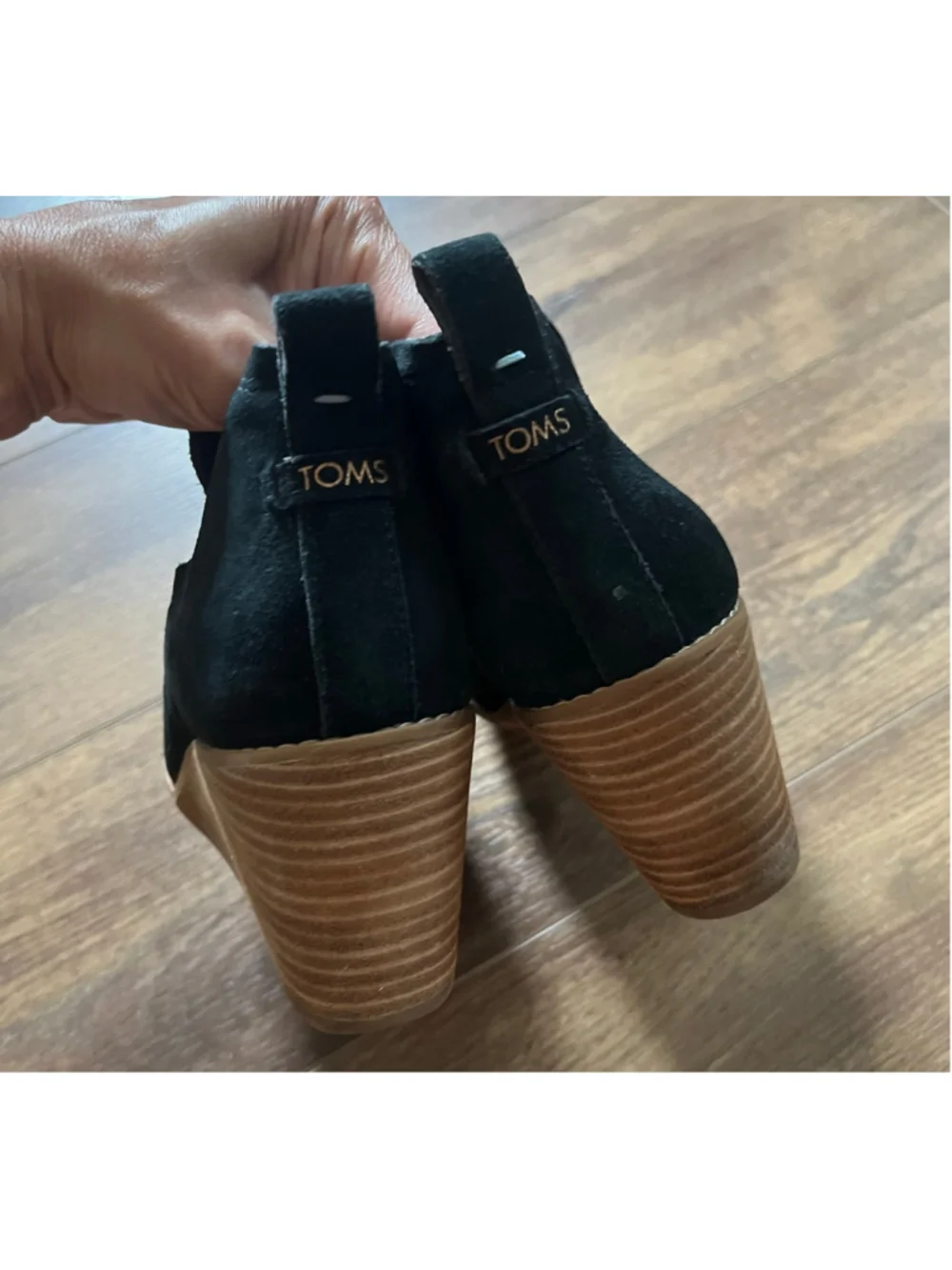TOMS Kallie Black Suede Wedge Ankle Boots size 10